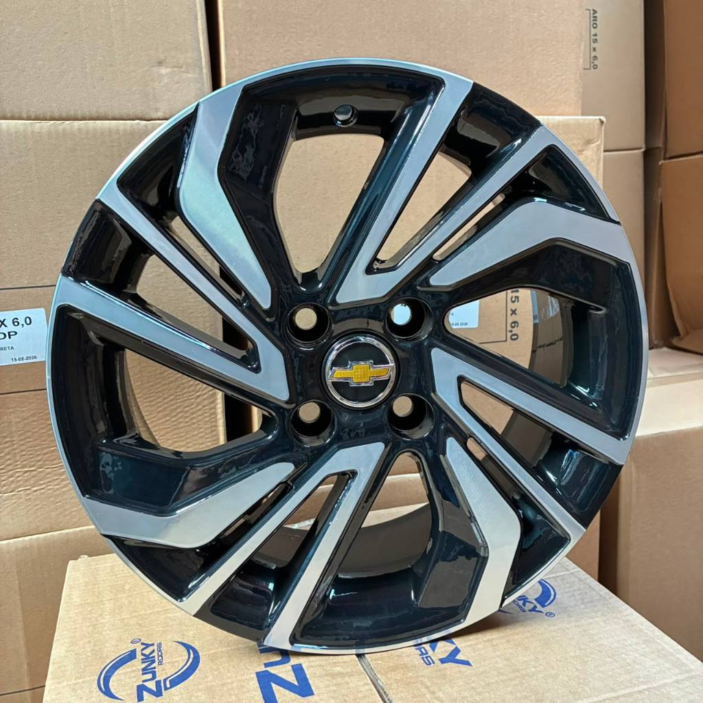 Jogo De Rodas Aro 15 Gm Onix Plus Premier Turbo 2023/2024 4x100 Preta Diamantada