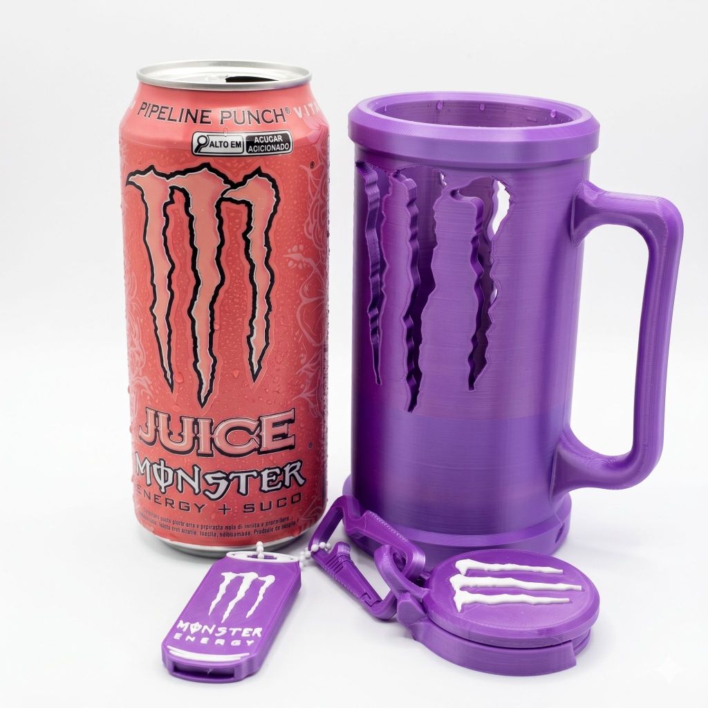 Kit Monster Porta-Lata 473ml | Tampa, Chaveiro e Abridor | Impressão 3D