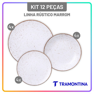 Jogo de Pratos Rasos, Fundos e Sobremesa Tramontina Rústico Marrom Conjunto de Pratos de Jantar 12 Peças