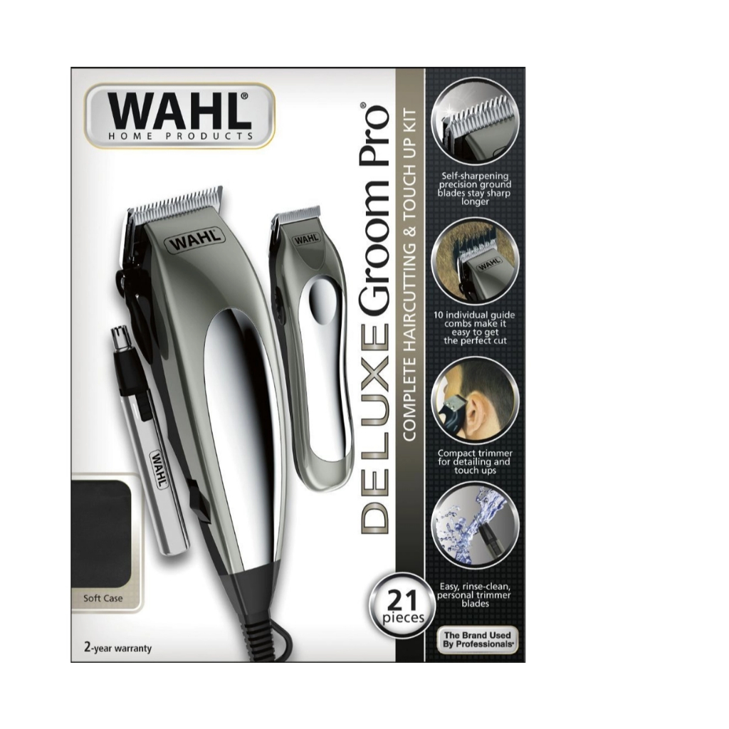 Kit Máquina cortador de cabelos Aparador De Pelos nasal Deluxe Groom Pro Cinza Wahl