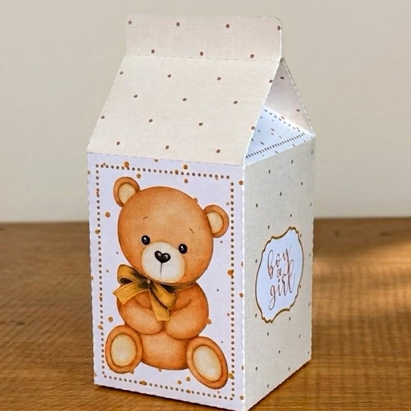 Kit Caixinha Milk Chá de Bebê e Chá Revelação Ursinho Neutro | Pegue e Monte | Lembrancinhas | Envio Rápido