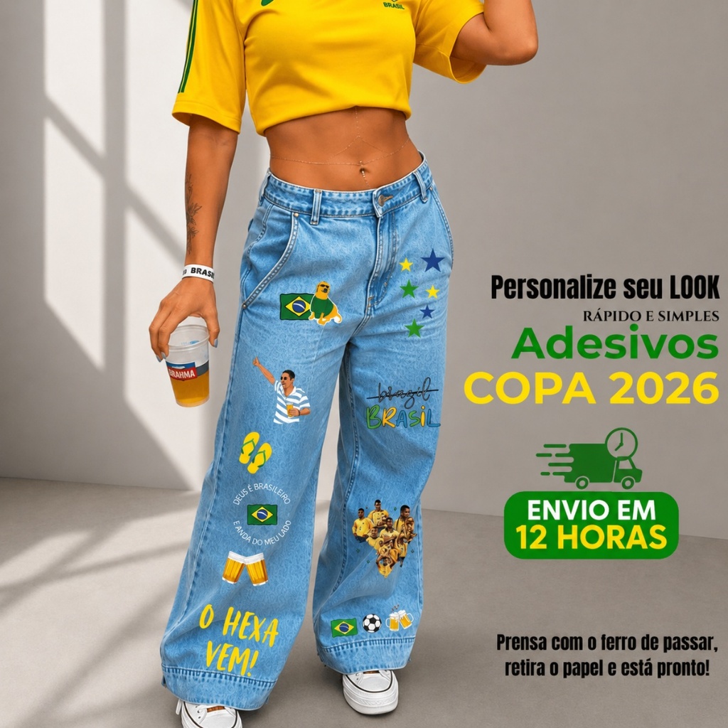 Adesivo Exclusivo DTF Copa do Mundo BRASIL | Termocolante Calça Jaqueta Camisa Uniforme Pr...