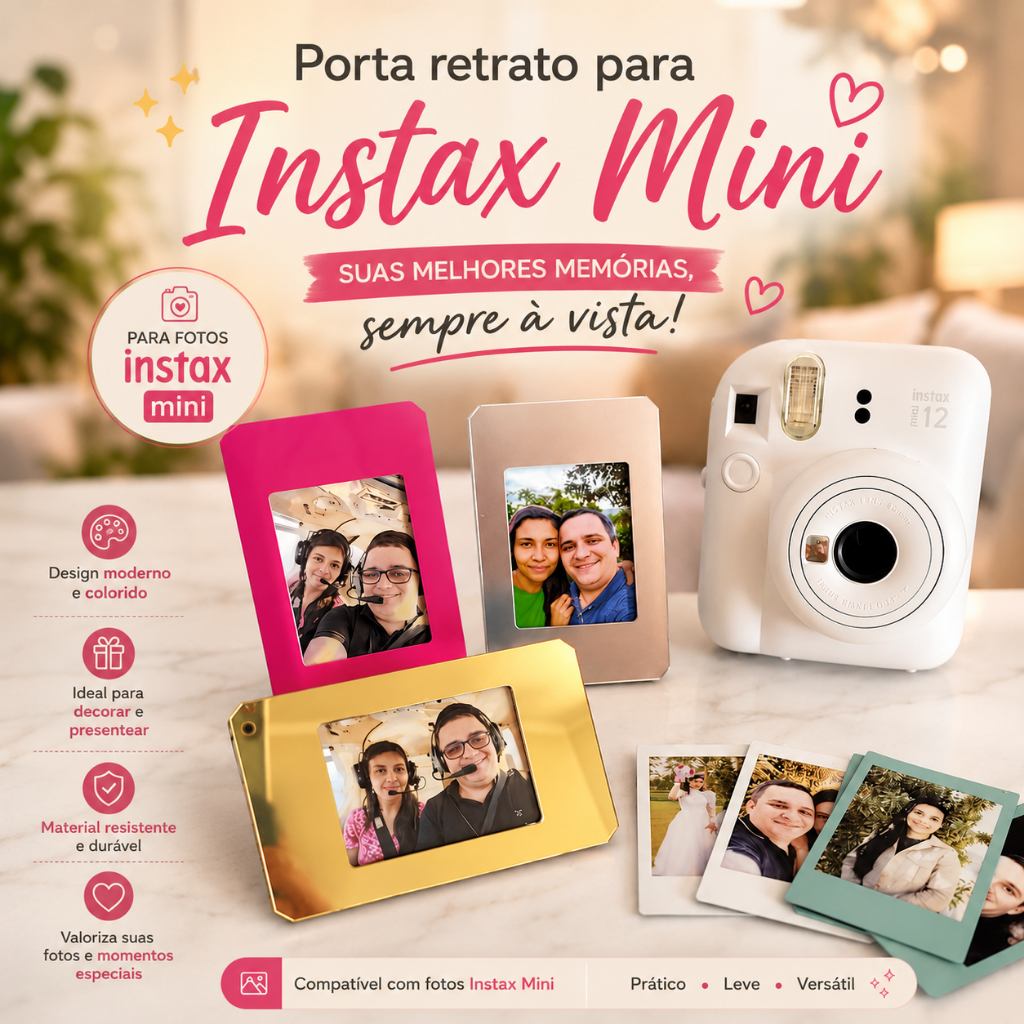 Mini porta retrato para fotos Instax Mini tipo Polaroid - Diversas cores disponíveis