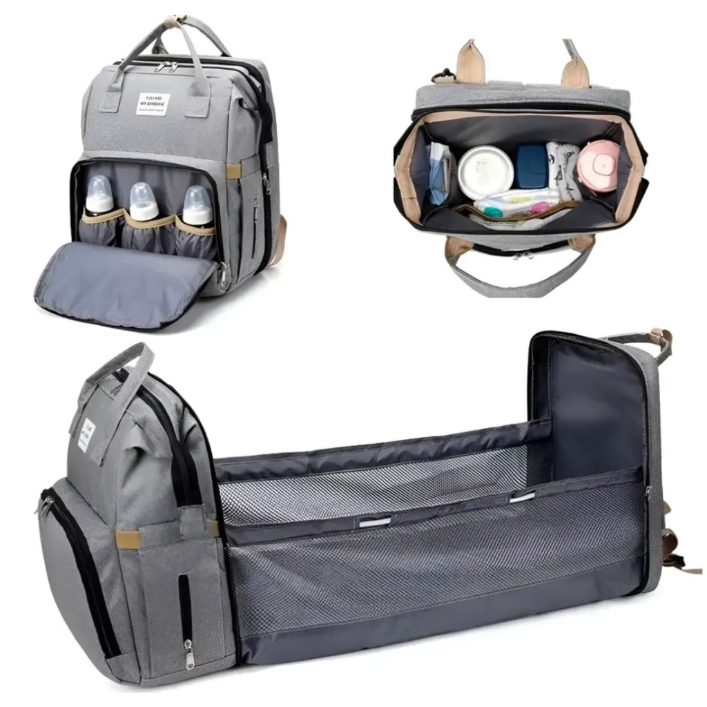 Mochila Bolsa Maternidade Multifuncional Vira Berço Portátil Impermeável Grande Capacidade Com Trocador Porta Mamadeira