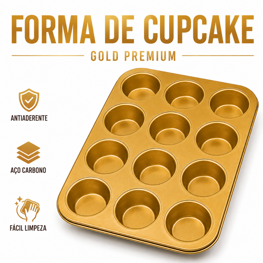 Forma de Cupcake 12 ou 6 cavidades Gold Premium 1, 2 ou 3 Forma Para Bolo Assadeira Antiaderente