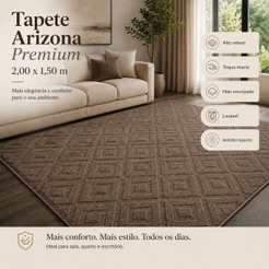 Tapete Sala 2,00x1,50 Geométrico Alto Relevo Premium Macio Antiderrapante Quarto Escritório Marrom Claro