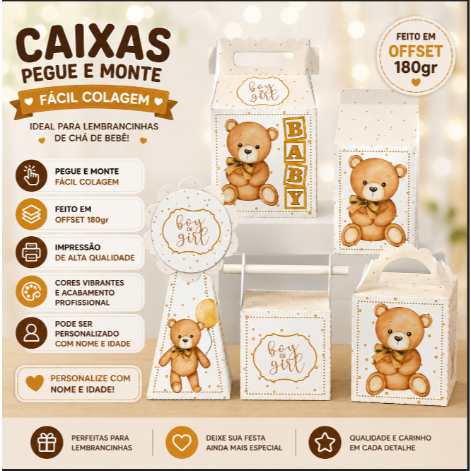 Kit Chá Revelação Neutro Ursinho Personalizado | Lembrancinhas Criativas |