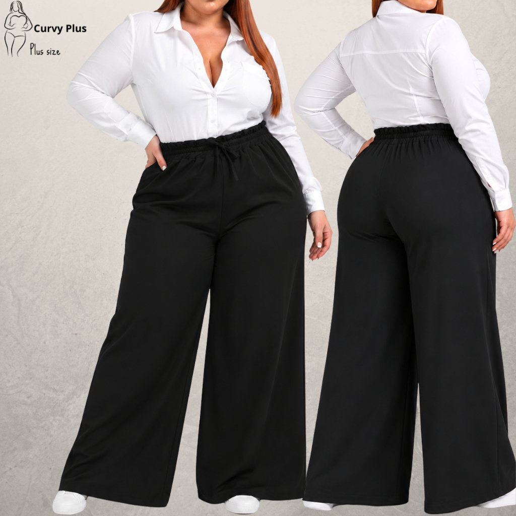 Calça Wide Leg Feminina Plus Size Calça Pantalona Feminina Calça Boca de Sino Pantalona Feminina Plus Size