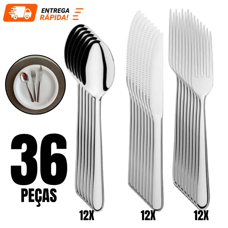 Jogo de Talheres 36 ou 18 peças Aço Inox Facas Garfos de Mesa Colheres Para Cozinha e Restaurantes