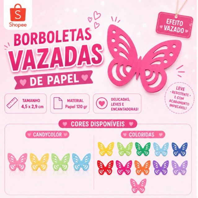 100 Borboleta de papel candy colors Pasteis Cores Claras