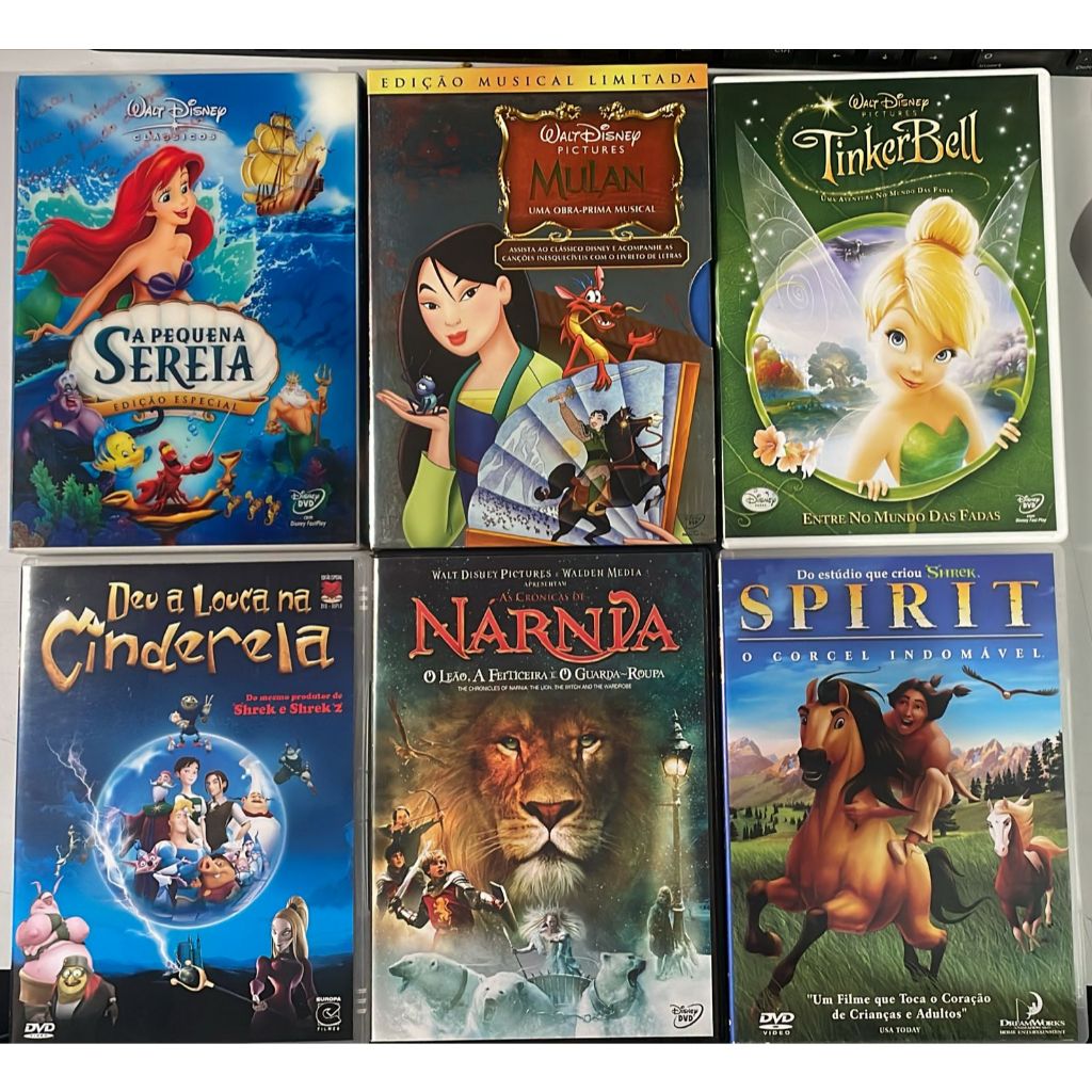 DVDs Infantil - Spirit / Nárnia / Deu a Louca na Cinderela / Tinker Bell / Mullan / A Pequena Sereia