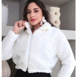 Casaco De Pelo Teddy Feminino Inverno Quentinha Com Fecho Zíper Elegante