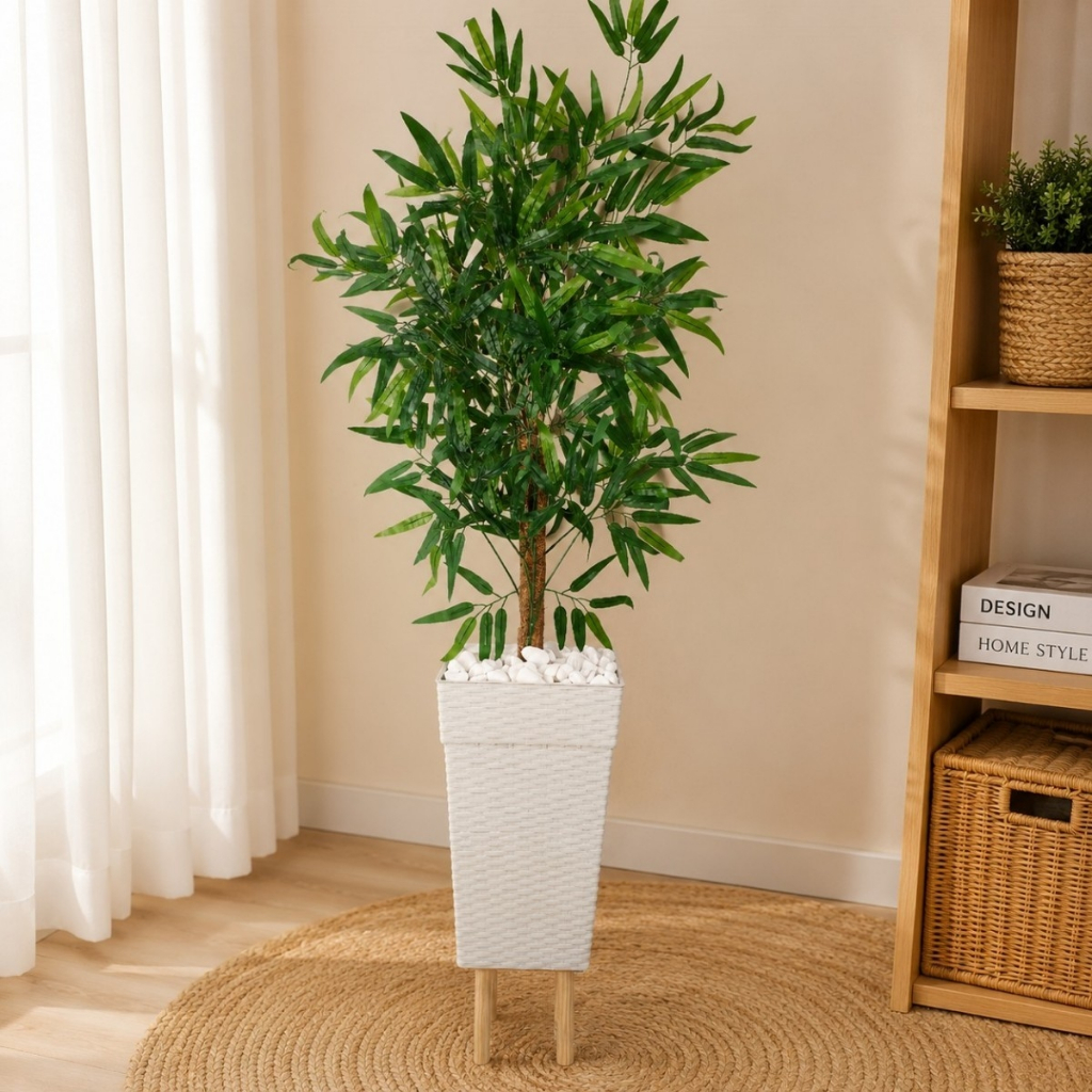 Planta Artificial Bambu Mosso Da Sorte  Com Vaso Grande + Suporte Decorativo  Decoração Enfeite Sala Casa