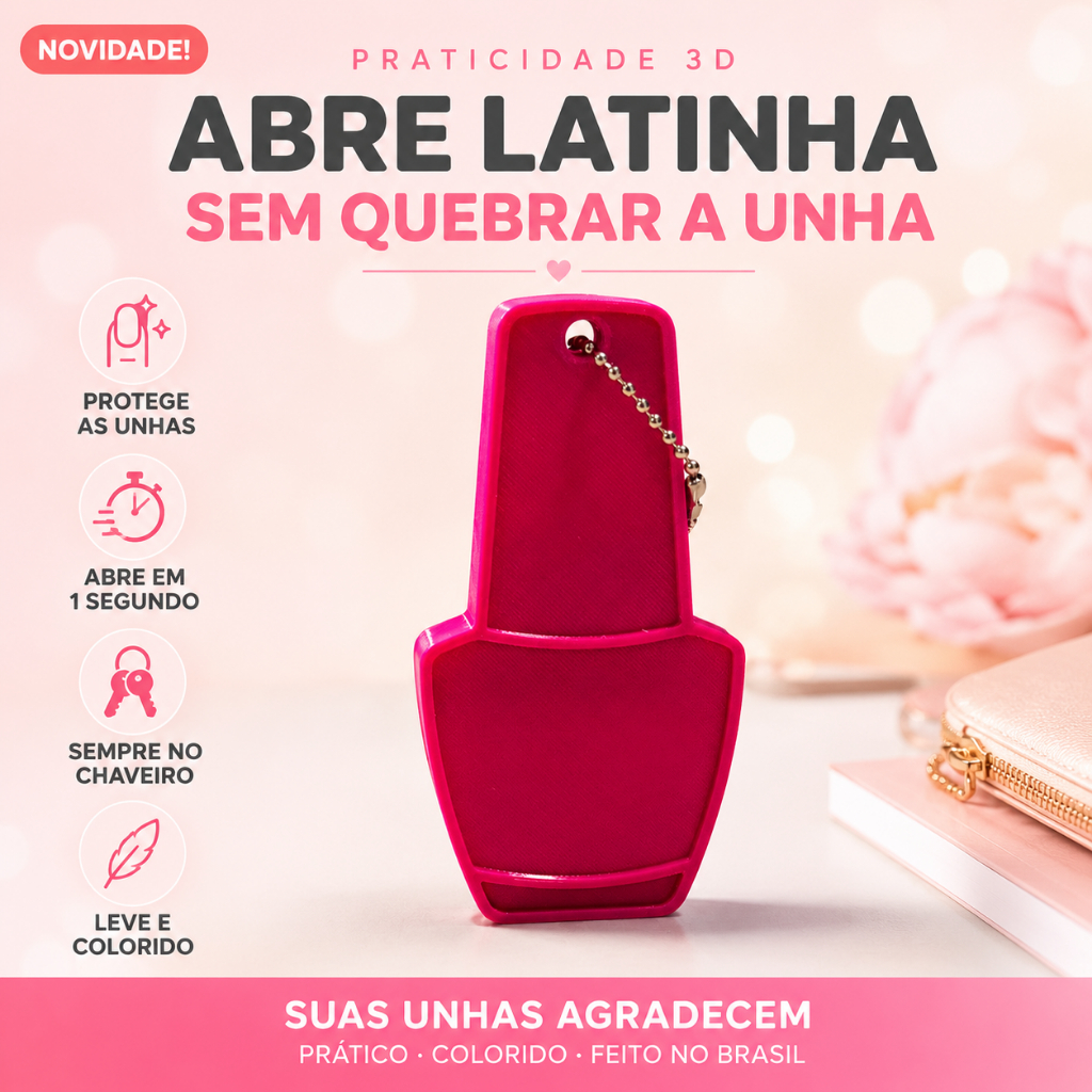Abridor de Latinha Chaveiro Não Quebra Unha de Gel Postiça Abre Lata Lacre Proteção Unhas 3D