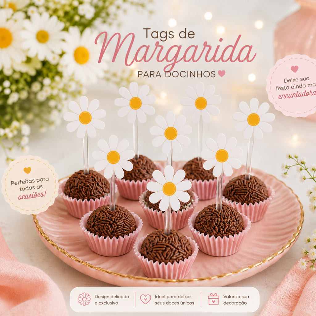 Tag para Docinhos Margarida - Decoração Festa Topper Achadinho