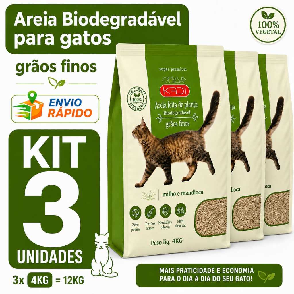 Areia Biodegradavel Kadi Gaõs Finos Para Gatos -12KG