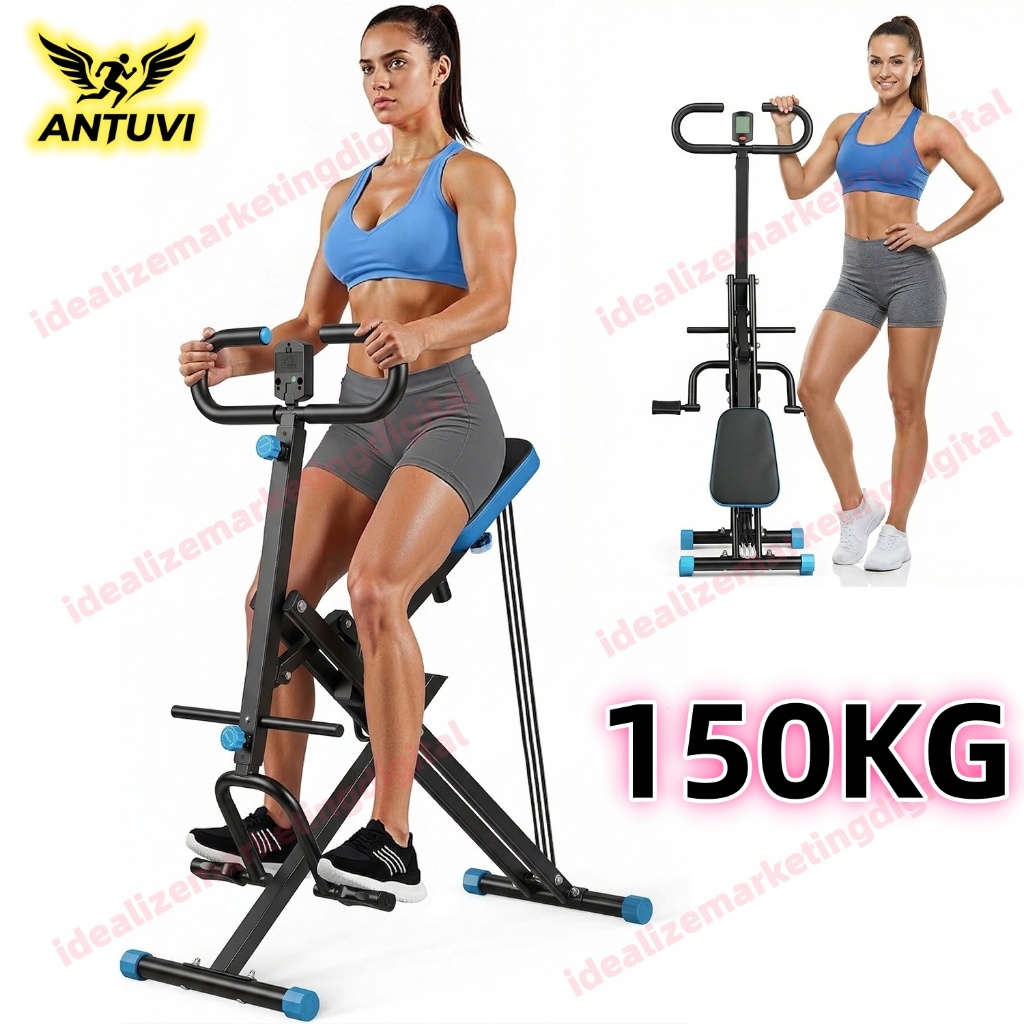 Máquina 2 Em 1 Remo Agachamento Dobrável C/monitor Lcd 150kg
