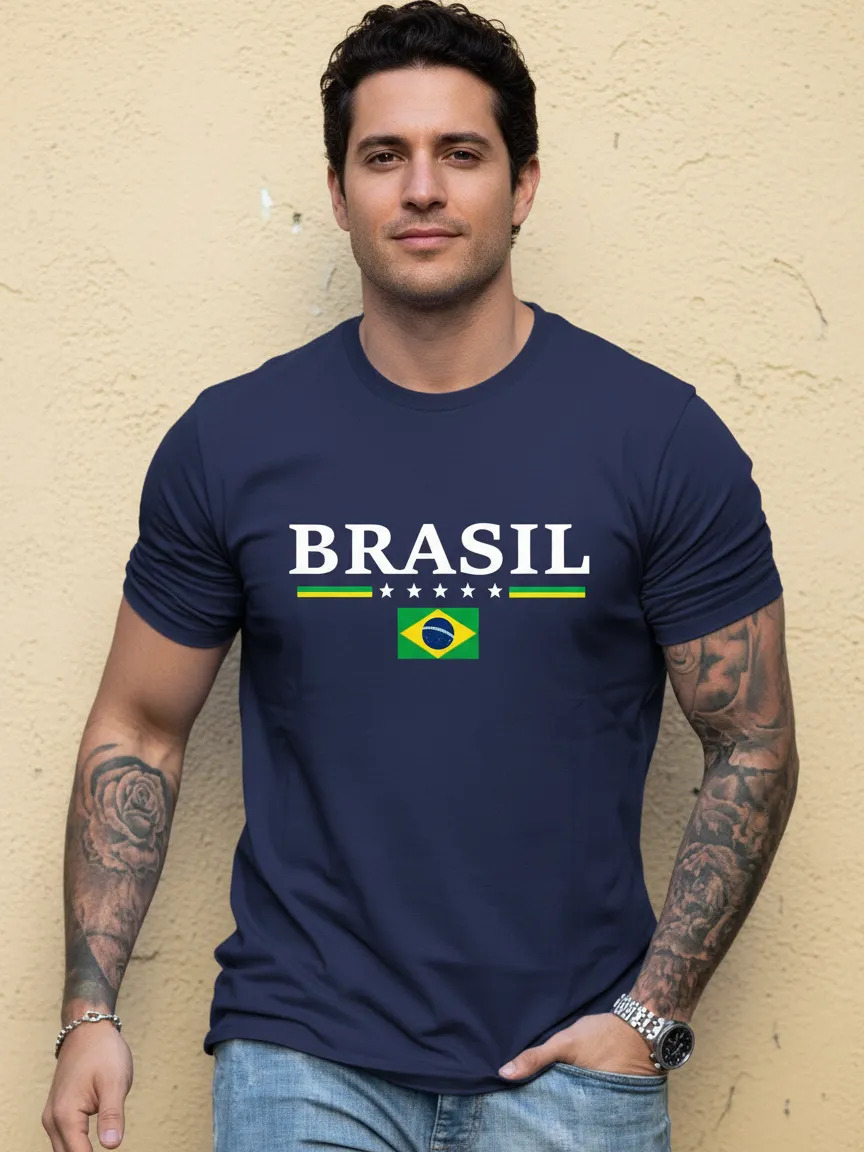 Camiseta Brasil Copa do Mundo Masculina Streetwear Algodão 30.1 Entrega Imediata
