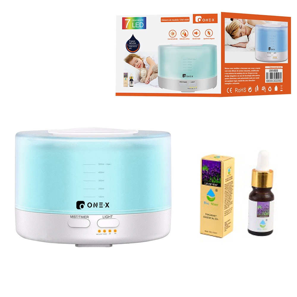 ONEX Umidificador de Ar e Difusor de Aromas 500ml com Luz LED 7 Cores Silencioso e Timer para Quarto