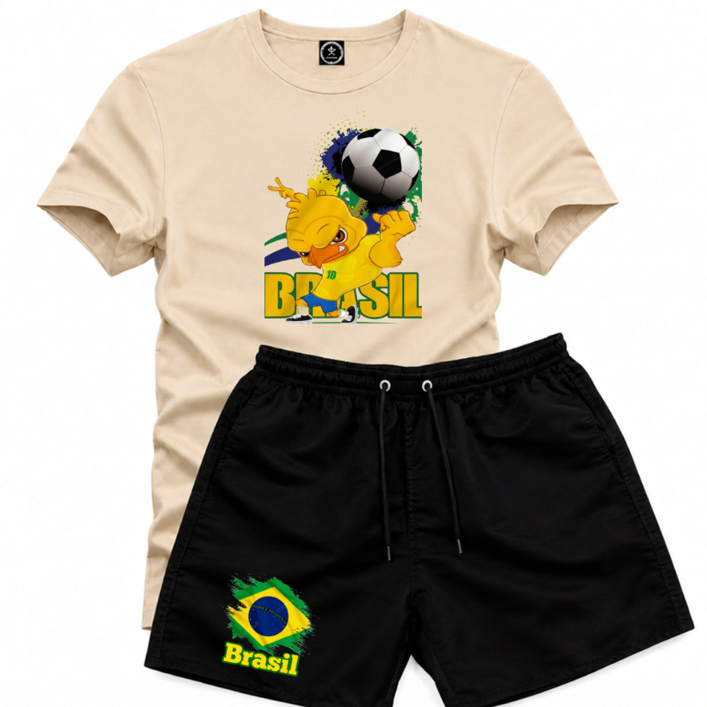 Kit Conjunto Tectel Masculino Brasil Copa Futebol Camiseta e Shorts Casual  Para Lazer Academia Atividades Ar Livre 10