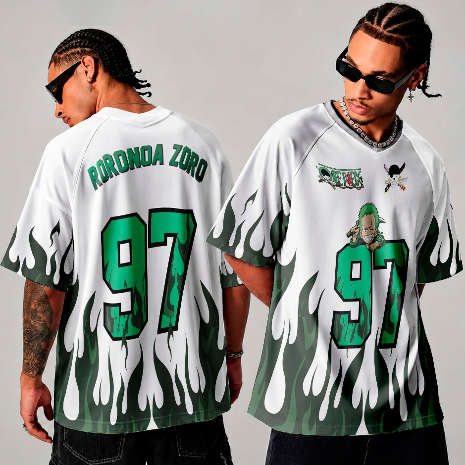 Camiseta Jersey Streetwear Moda Urban Style Zoro One Piece Anime Americana Swag Y2k Colege Skatewear