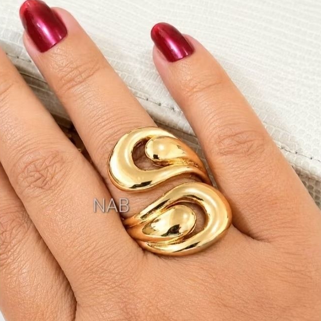 Maxi Anel Ajustável Liso Folheado Ouro e Prata