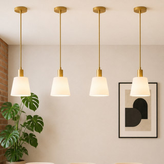 Kit 4  Luminária Pendente Clássico Cônico Bocal E27 150cm  Dourado/Preto Interna Sala Mesa Decoração