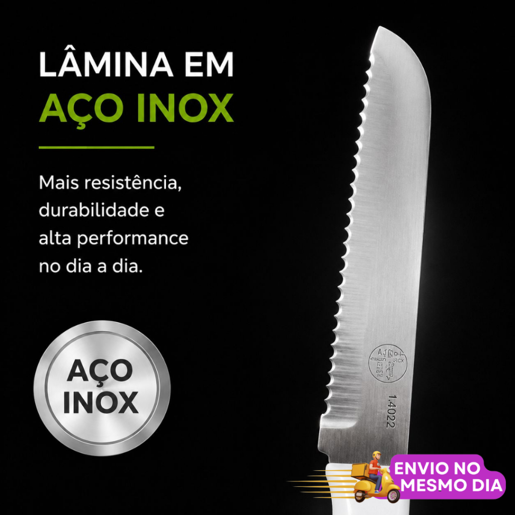 KIT 1 2 Faca para Pão 6 Polegadas Serrilhada Aço Inox Cabo Ergonômico 27cm Cozinha Profissional Padaria Confeitaria