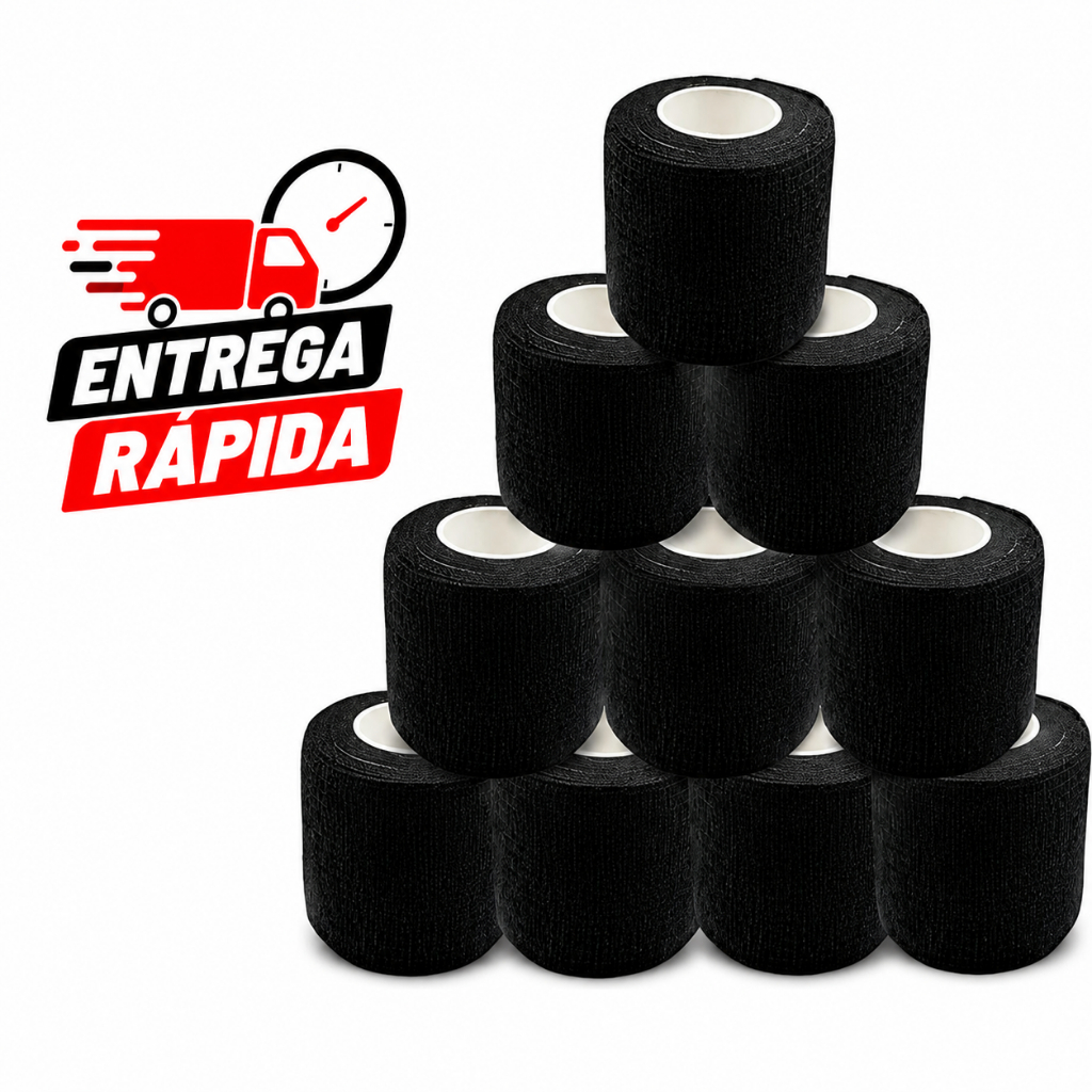 Tattoo Tip Bandage Kit 10 Rolos para tatuagem 5 metros Adesiva Preto Lisa Autoaderente Fisioterapia Esportes