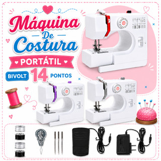 Máquina de Costura Multifuncional com 14 Modelos de Pontos Elétrica Bivolt 110v/220v + Fonte, Pedal e Bobinas...