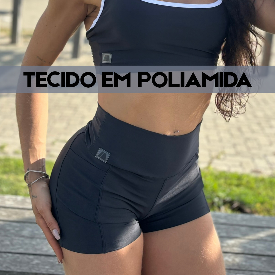 Short Fitness Feminino Com Bolso Ágata Poliamida Cós Alto Academia Corrida Zero Transparência