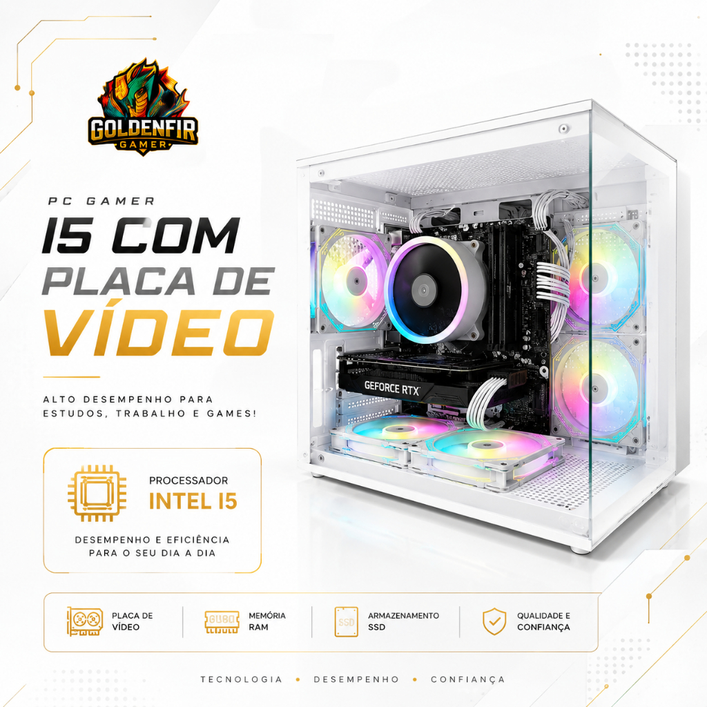 COMPUTADOR GAMER COMPLETO I5 COM 16GB, PLACA DE VIDEO 2G DDR5, WI-FI, SSD, FONTE REAL, HD DE 500GB. PRONTO PRA USO