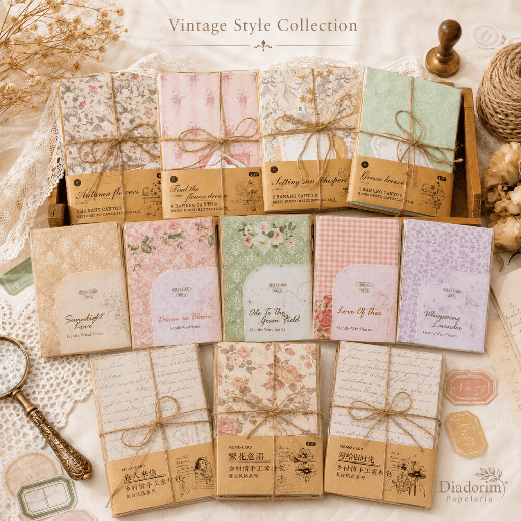 Kit Papéis Decorativos Vintage Style para Scrapbook Journaling Colagem Cartas Planner | Folhas e Papéis Especiais