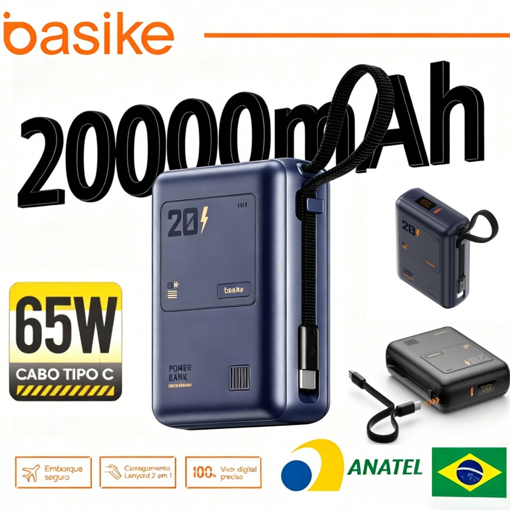Basike 65W banco potência portátil certificado 20000mAh carregamento rápido grande capacidade 10000