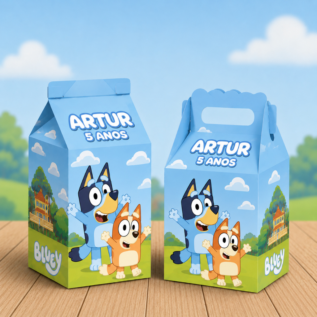 Kit 20 Caixinhas Personalizadas Bluey (10 Milk 10 Maletinhas) Festa Personalizada - Lembrancinha para Festa