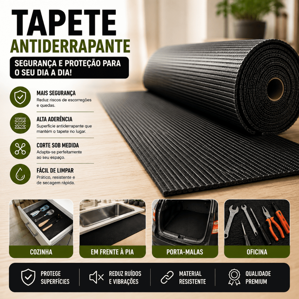 Tapete Passadeira Antiderrapante PVC 1,50x65cm Multiuso Cozinha Pia Armário Gaveta e Oficina