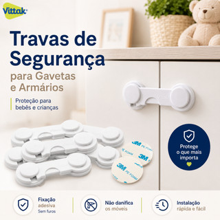 Vittak Kit Trava De Gaveta Armário Porta Segurança Bebê Proteção Criança Adesivo 3M – Kit…