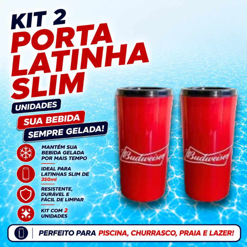 2 Porta Lata Palito Slim 350ml Suporte Cerveja Térmico Budweiser