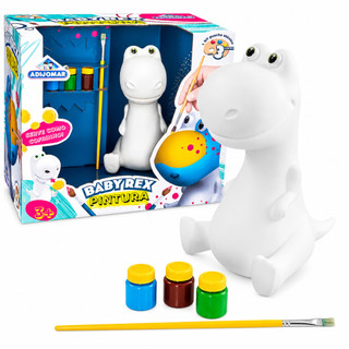 Baby Rex Cofrinho Para Pintar Dinossauro Infantil Com 3 Tintas Guache Lavavel 2 em 1