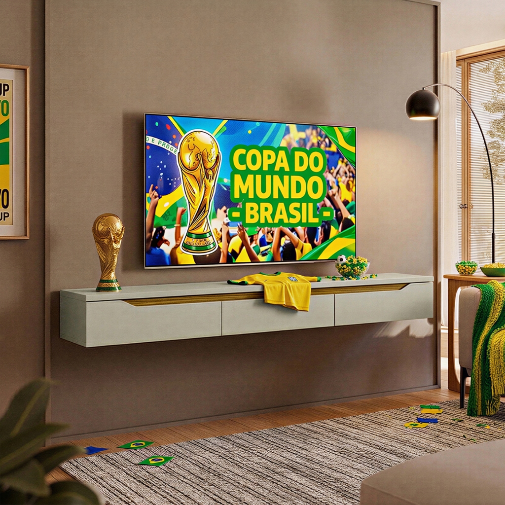 Rack Suspenso  P/TV até 70 Polegadas 180cm Uno Sala Moderna COPA DO MUNDO