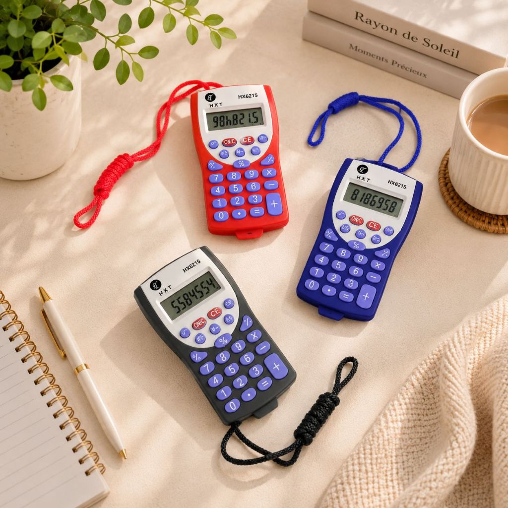 Mini Calculadora Portátil de Bolso com Cordão Calculadora Eletrônica Compacta Escolar e Escritório 6215