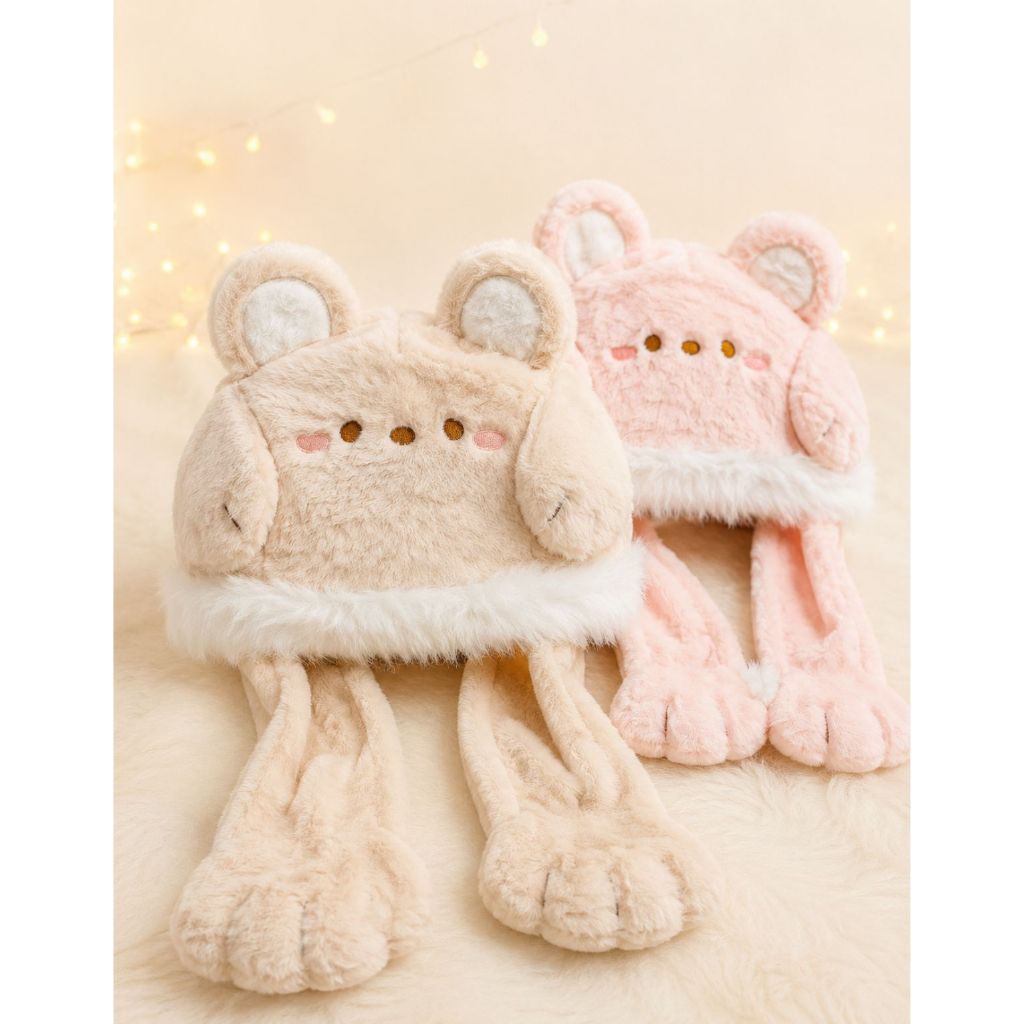 Touca Cachecol com Luva Feminino Inverno Bolsa 3 em 1 Alça Transversal Infantil Adulto Bichinho