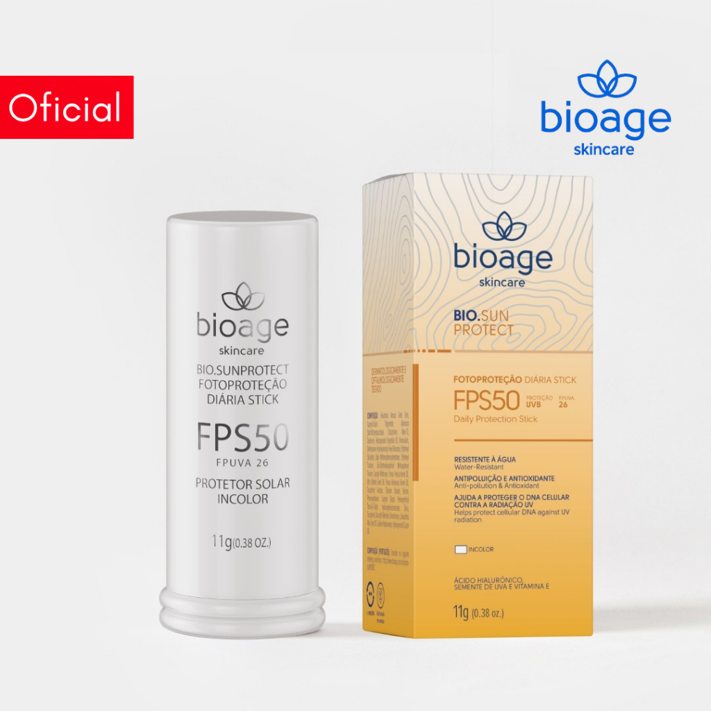 Bioage Protetor Solar Facial em Base Stick FPS 50 Incolor Antioxidante Pró-Aging Efeito Matte 11g