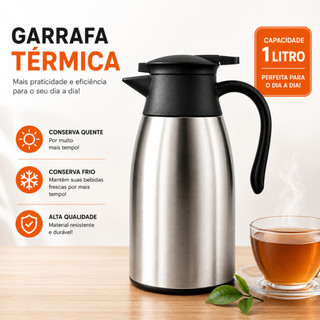 Garrafa Térmica Bule Inox 1 Litro Para Café Água Chá Quente e Frio