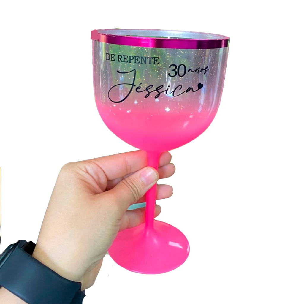 Kit 60 Taça Gin Degradê+borda+glitter Personalizada Promoção