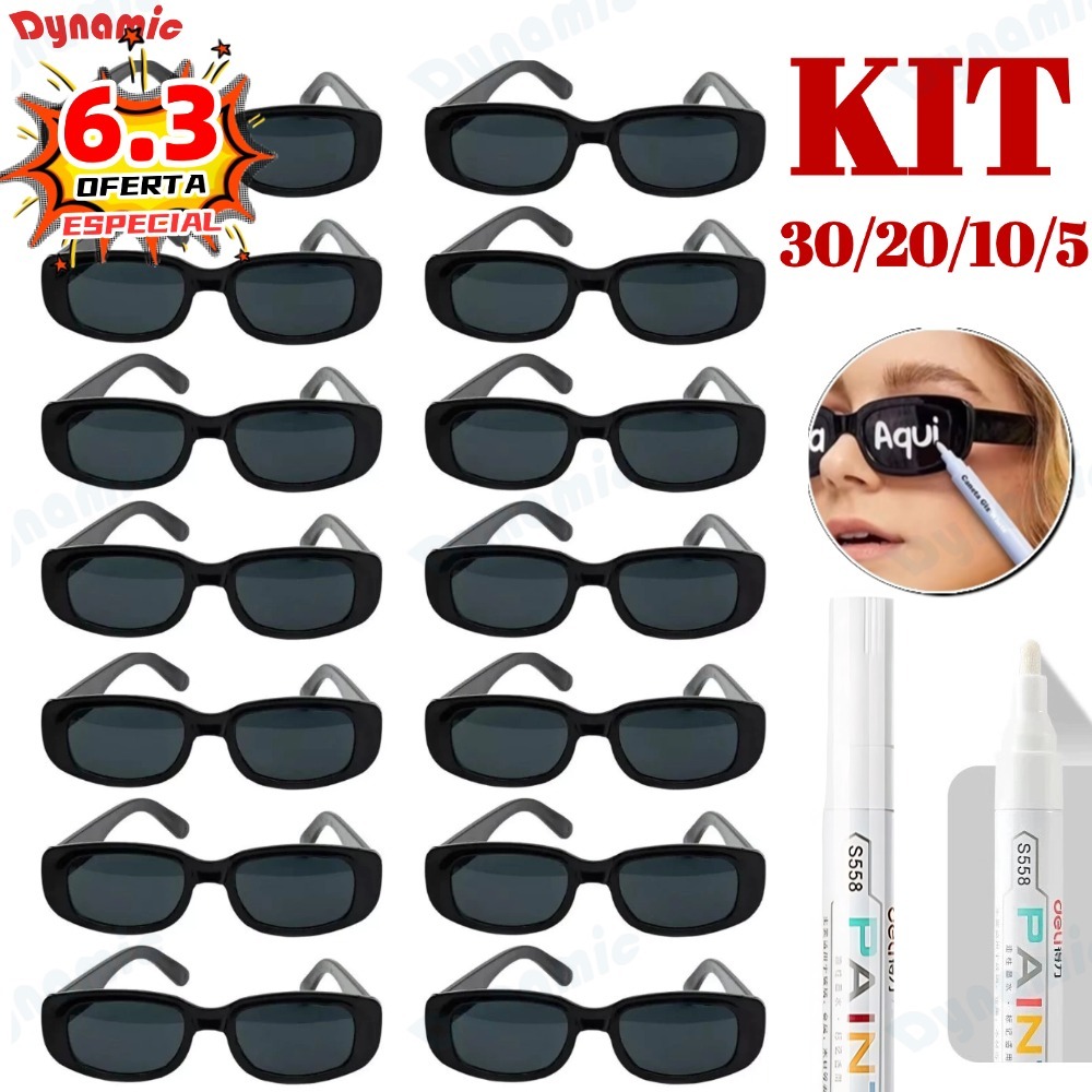 Oculos Vintage Retro Preto Liso + Caneta Giz Festa Casamento Evento Balada Despedidas Cor Preto