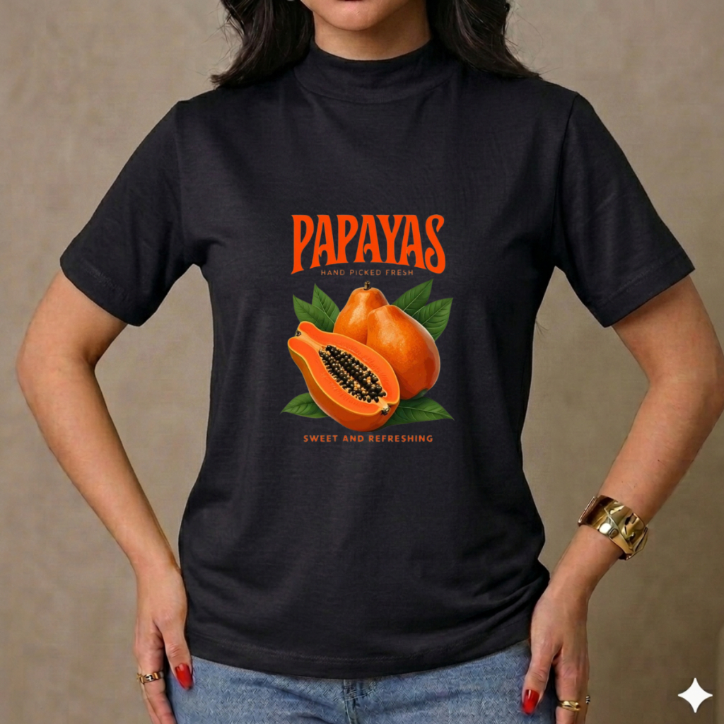 Camiseta Blusa T-Shirt Feminina Papayas Fruit Estilosa Confortável Macia Casual Versátil