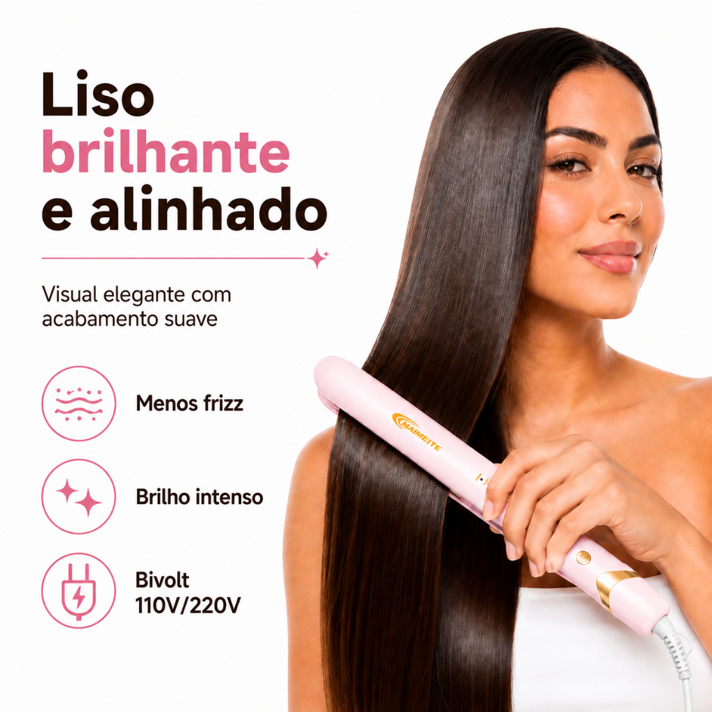MAIMEITE Chapinha Profissional 2 em 1 Alisador e Modelador de Cachos Cerâmica Bivolt 110V/220V