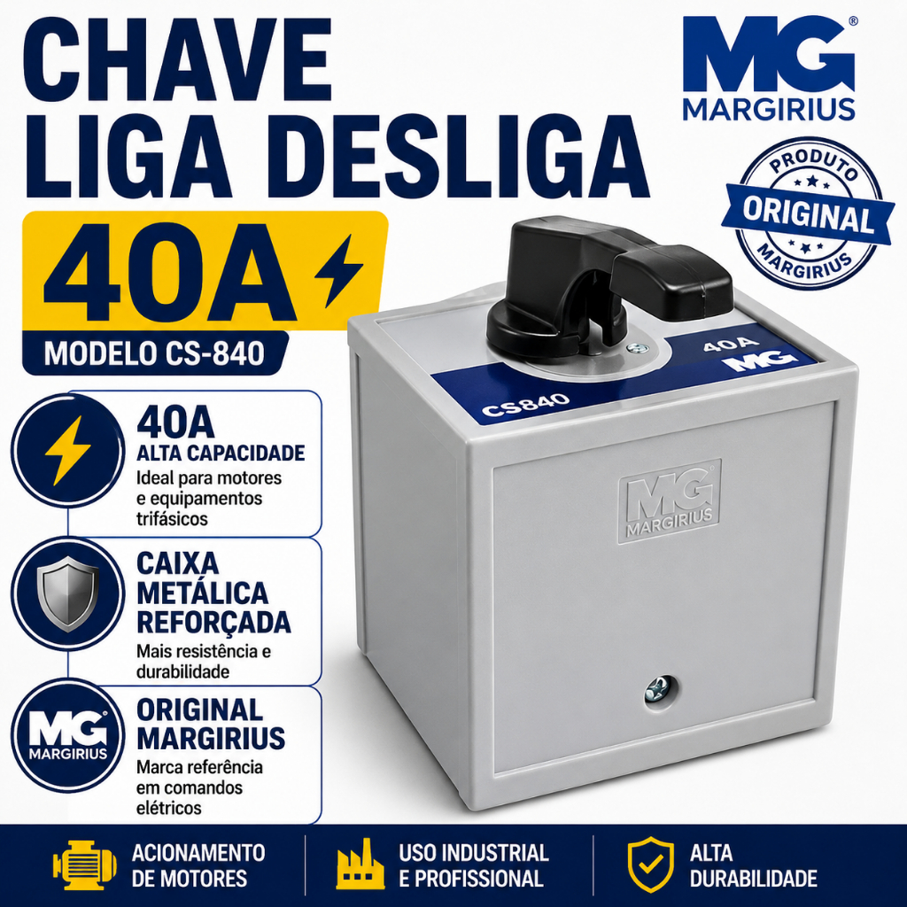 Chave Liga Desliga Margirius CS840 40A Trifásica Motor Elétrico Com Alavanca