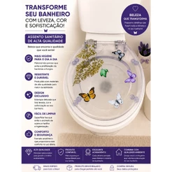 Assento Sanitário de Resina Decorado com Borboletas Tampa de Vaso